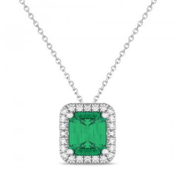 Emerald-Cut Emerald & Diamond Pendant 14k White Gold (3.11ct)