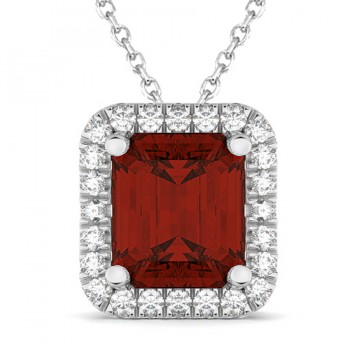 Emerald-Cut Garnet & Diamond Pendant 14k White Gold (3.11ct)