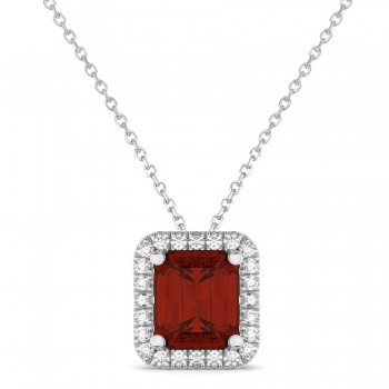 Emerald-Cut Garnet & Diamond Pendant 14k White Gold (3.11ct)