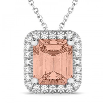 Emerald Cut Morganite & Diamonds Pendant 14k White Gold (3.11ct)