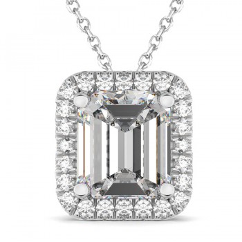 Emerald Cut Moissanite & Diamonds Pendant 14k White Gold (3.11ct)