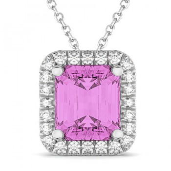 Emerald-Cut Pink Sapphire & Diamond Pendant 14k White Gold (3.11ct)