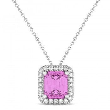 Emerald-Cut Pink Sapphire & Diamond Pendant 14k White Gold (3.11ct)