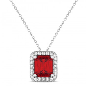 Emerald-Cut Ruby & Diamond Pendant 14k White Gold (3.11ct)