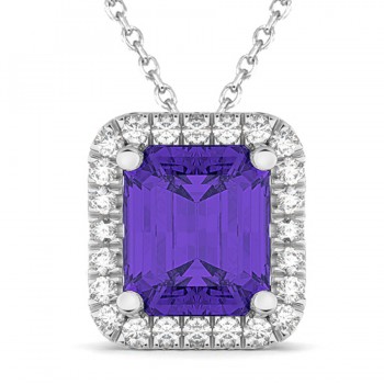 Emerald-Cut Tanzanite & Diamond Pendant 14k White Gold (3.11ct)