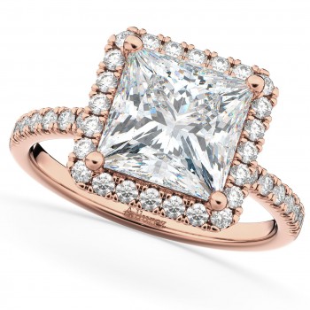 Princess Cut Halo Diamond Engagement Ring 14K Rose Gold (3.58ct)