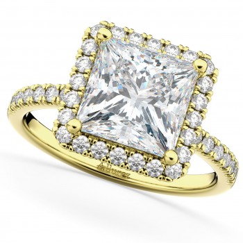 Princess Cut Halo Diamond Engagement Ring 14K Yellow Gold (3.58ct)