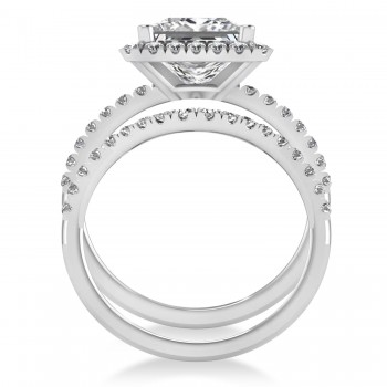 Diamond Princess-Cut Halo Bridal Set 14k White Gold (3.85ct)