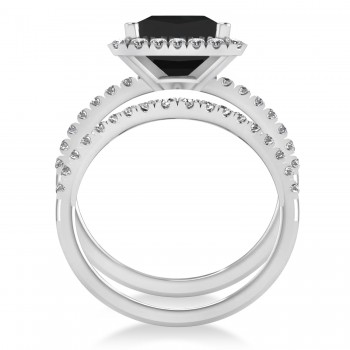 Black & White Diamonds Princess-Cut Halo Bridal Set 14K White Gold (3.85ct)