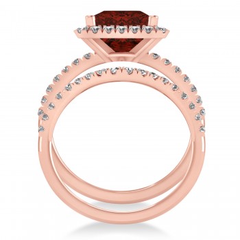 Garnet & Diamonds Princess-Cut Halo Bridal Set 14K Rose Gold (3.74ct)