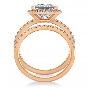 Lab Grown & White Diamonds Princess-Cut Halo Bridal Set 14K Rose Gold (3.85ct)