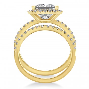 Lab Grown & White Diamonds Princess-Cut Halo Bridal Set 14K Yellow Gold (3.85ct)
