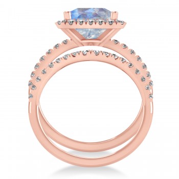 Moonstone & Diamonds Princess-Cut Halo Bridal Set 14K Rose Gold (3.74ct)