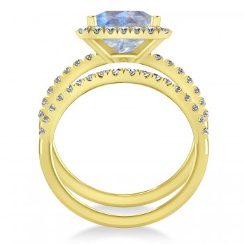 Moonstone & Diamonds Princess-Cut Halo Bridal Set 14K Yellow Gold (3.74ct)