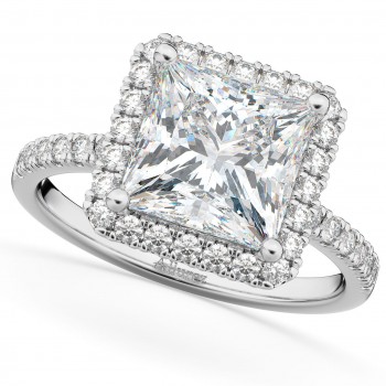 Princess Cut Halo Lab Grown Diamond Engagement Ring 14K White Gold (3.58ct)