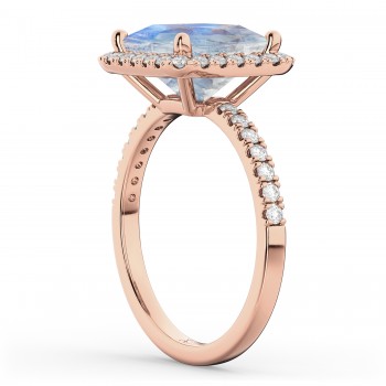 Princess Cut Halo Moonstone & Diamond Engagement Ring 14K Rose Gold 3.47ct