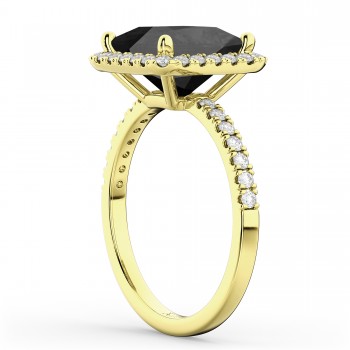 Princess Cut Halo Black Onyx & Diamond Engagement Ring 14K Yellow Gold 3.47ct