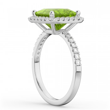 Princess Cut Halo Peridot & Diamond Engagement Ring 14K White Gold 3.47ct