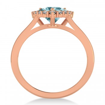 Diamond & Aquamarine Trillion Cut Ring 14k Rose Gold (1.28ct)