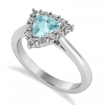 Diamond & Aquamarine Trillion Cut Ring 14k White Gold (1.28ct)