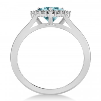 Diamond & Aquamarine Trillion Cut Ring 14k White Gold (1.28ct)