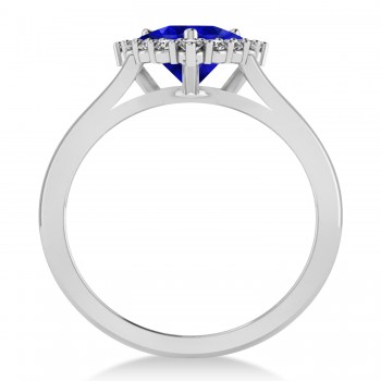 Diamond & Blue Sapphire Trillion Cut Ring 14k White Gold (1.78ct)