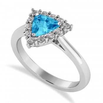 Diamond & Blue Topaz Trillion Cut Ring 14k White Gold (1.6ct)