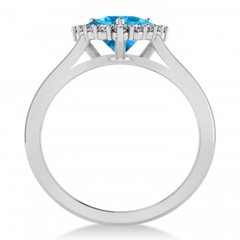 Diamond & Blue Topaz Trillion Cut Ring 14k White Gold (1.6ct)