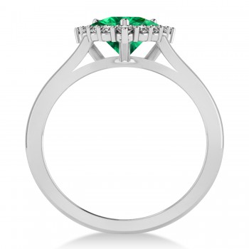 Diamond & Emerald Trillion Cut Ring 14k White Gold (1.28ct)