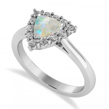 Diamond & Opal Trillion Cut Ring 14k White Gold (1.24ct)