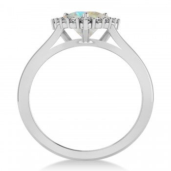 Diamond & Opal Trillion Cut Ring 14k White Gold (1.24ct)