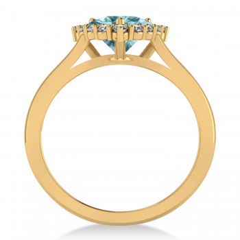 Diamond & Aquamarine Trillion Cut Ring 14k Yellow Gold (1.28ct)