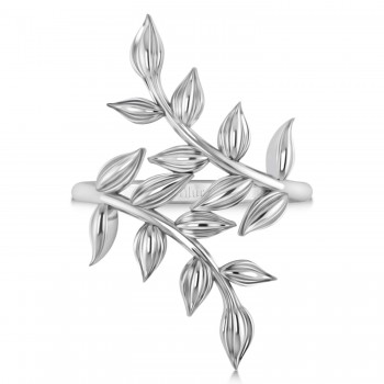 Olive Leaf Vine Plain Metal Fashion Ring 14k White Gold