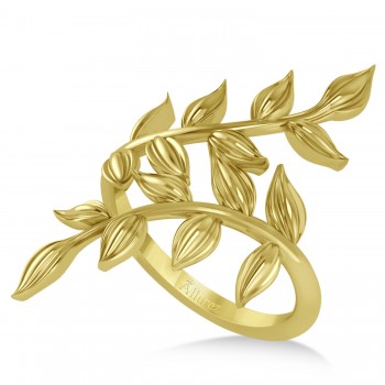 Olive Leaf Vine Plain Metal Fashion Ring 14k Yellow Gold