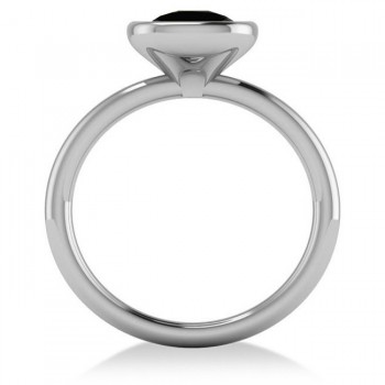 Cushion Cut Black Diamond Solitaire Engagement Ring 14k White Gold (1.40ct)