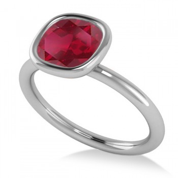 Cushion Cut Ruby Solitaire Engagement Ring 14k White Gold (1.90ct)