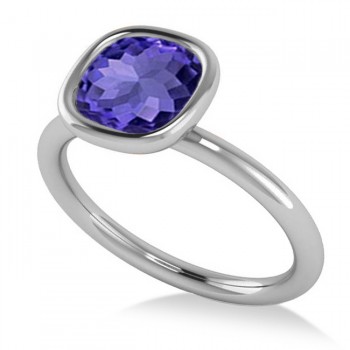 Cushion Cut Tanzanite Solitaire Engagement Ring 14k White Gold (1.90ct)