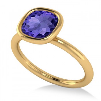 Cushion Cut Tanzanite Solitaire Engagement Ring 14k Yellow Gold (1.90ct)