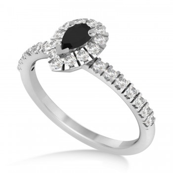 Pear Black & White Diamond Halo Engagement Ring 14k White Gold (0.63ct)