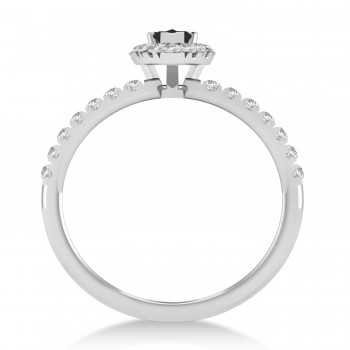 Pear Black & White Diamond Halo Engagement Ring 14k White Gold (0.63ct)