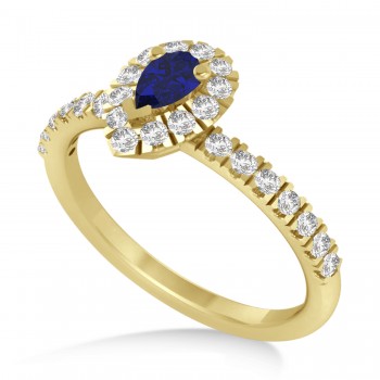 Pear Blue Sapphire & Diamond Halo Engagement Ring 14k Yellow Gold (0.63ct)
