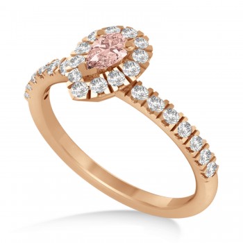 Pear Morganite & Diamond Halo Engagement Ring 14k Rose Gold (0.63ct)