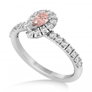 Pear Morganite & Diamond Halo Engagement Ring 14k White Gold (0.63ct)