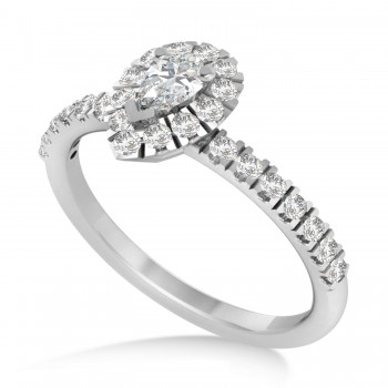 Pear Moissanite & Diamond Halo Engagement Ring 14k White Gold (0.63ct)