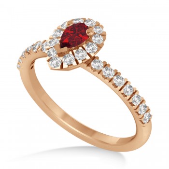 Pear Ruby & Diamond Halo Engagement Ring 14k Rose Gold (0.63ct)