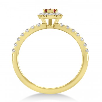 Pear Ruby & Diamond Halo Engagement Ring 14k Yellow Gold (0.63ct)
