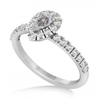 Pear Salt & Pepper & White Diamond Halo Engagement Ring 14k White Gold (0.63ct)