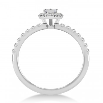 Pear Salt & Pepper & White Diamond Halo Engagement Ring 14k White Gold (0.63ct)