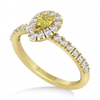 Pear Yellow & White Diamond Halo Engagement Ring 14k Yellow Gold (0.63ct)