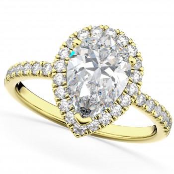 Pear Cut Halo Diamond Engagement Ring 14K Yellow Gold (2.51ct)